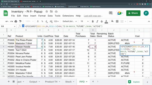 Inventory System in Google SHEETS - Part 9 - First-in first-out FIFO Costing System смотреть онлайн