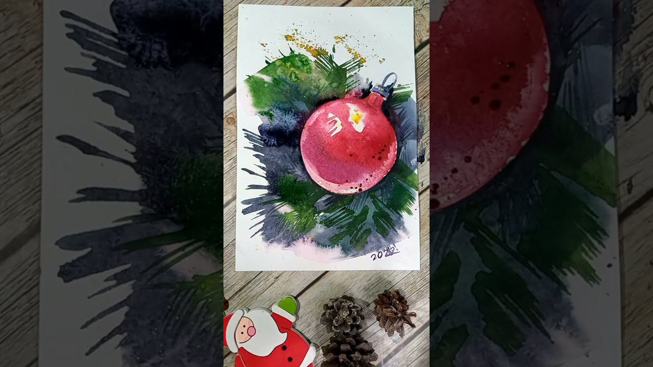 Как просто нарисовать стеклянный ёлочный шар акварелью смотреть онлайн