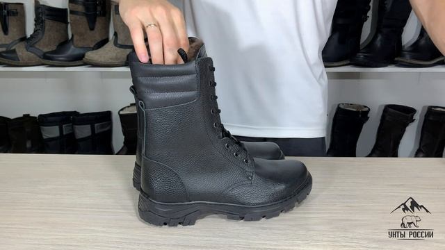 Унты России - берцы зимние натуральные черные кожаные с мехом, литая подошва, код 40093 смотреть онлайн