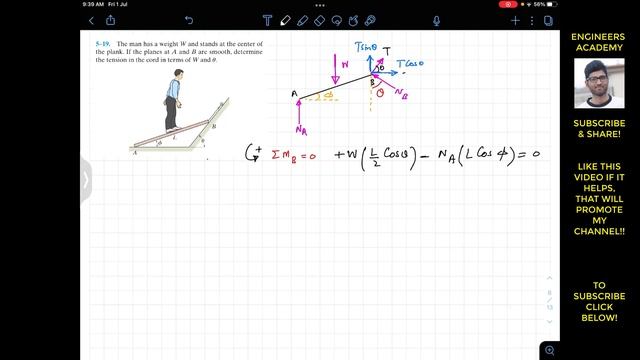 5-19 Equilibrium Of A Rigid Body (2D Equilibrium) Hibbeler Statics 14th Edition Engineers Academy