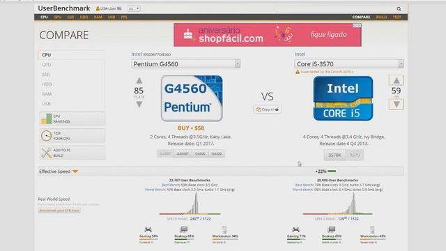 Pentium G4560 vs Core i5 3570 - Games, benchmarks e CxB смотреть онлайн