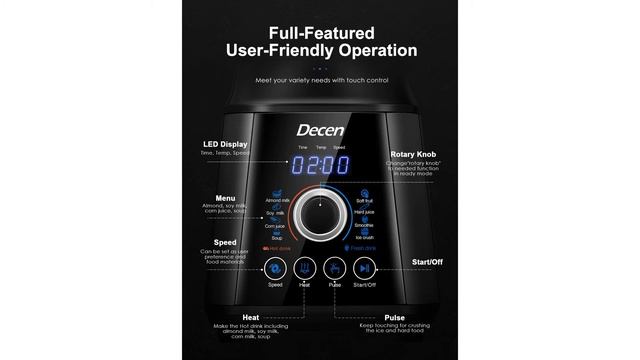 Decen Blender, Mixeur Blender, Puissance d'agitation 1200W et Puissance de chauffage 800W смотреть онлайн