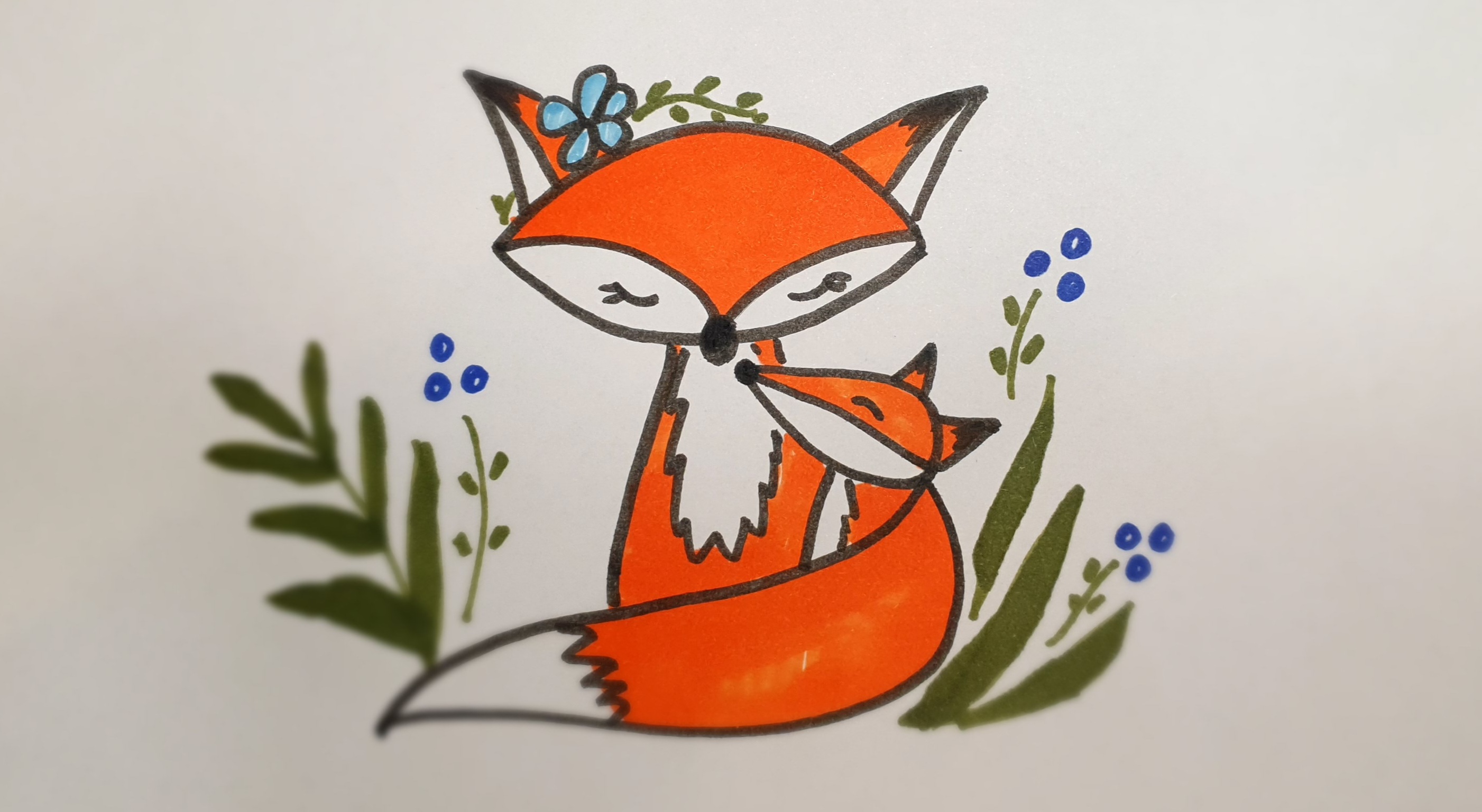 Рисунок к дню матери ОЧЕНЬ ПРОСТО! Мама лиса и лисёнок смотреть онлайн