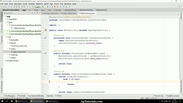 Option Menu Click Event in Android Studio смотреть онлайн