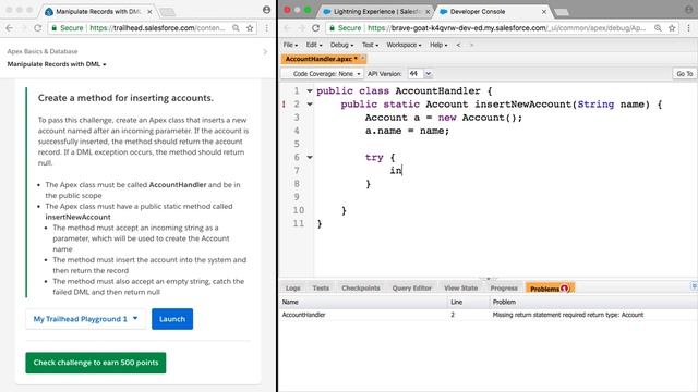 Create a Method for Inserting Accounts (Apex) | Salesforce Trailhead смотреть онлайн