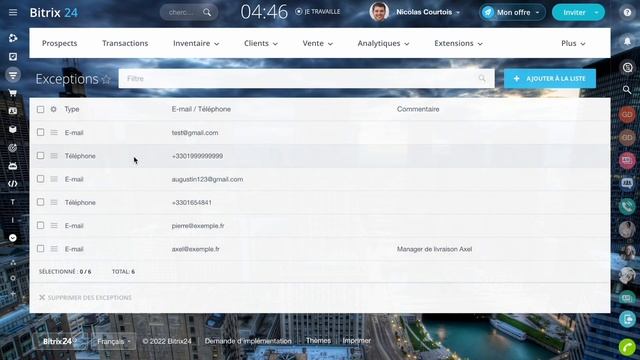 Liste des exceptions | CRM - Bitrix24 смотреть онлайн