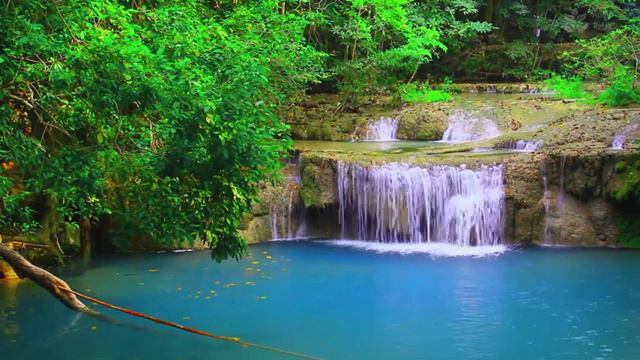 Turquoise lake and waterfall. Calming water sounds. Nature white noise for sleeping. 10 hours смотреть онлайн
