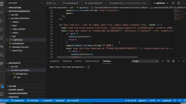 z/OS Mainframe Test Automation using zowe-cli and mocha java script смотреть онлайн