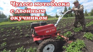 ОКУЧИВАНИЕ КАРТОШКИ ДВУХРЯДНЫМ ОКУЧНИКОМ НА МОТОБЛОКЕ.