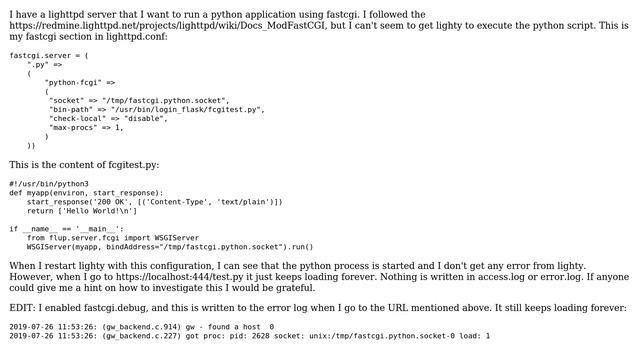 Configure Lighttpd to run python script using fastcgi смотреть онлайн
