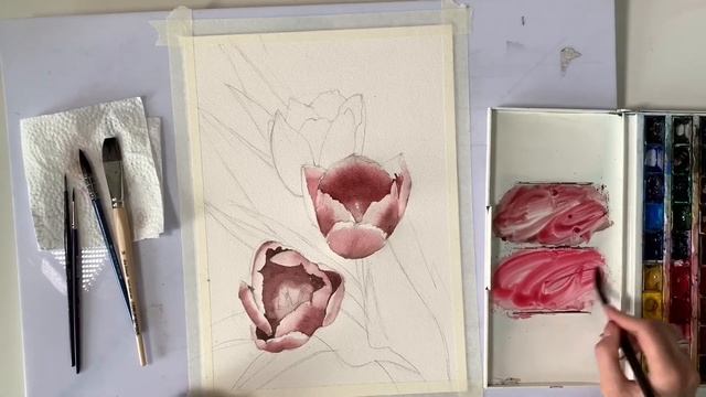 Тюльпаны акварелью