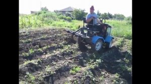 Самодельный трактор-переломка в огороде