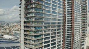 Exclusive Drone View: Oceanwide Plaza Downtown Los Angeles Tagged - Graffiti Transformation (4K)