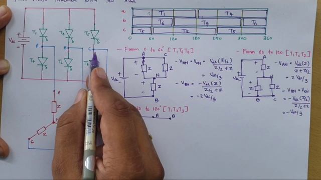 Three phase inverter 180 degree conduction mode (Working, Operation, Waveform, Operation & Modes) смотреть онлайн