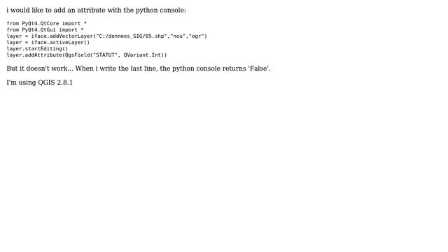 GIS: How to add an attribute with QGIS 2.8.1 Python console? смотреть онлайн