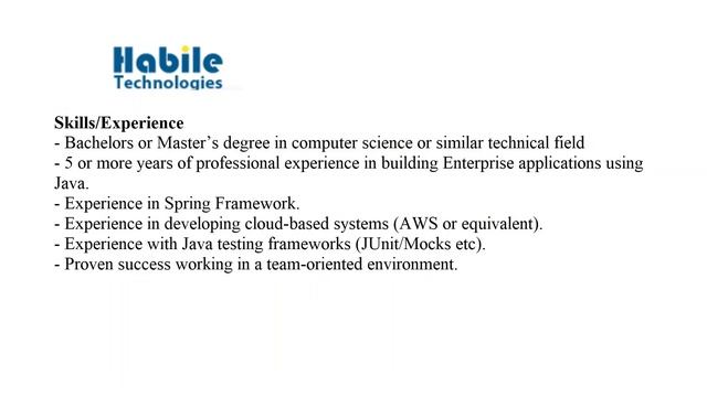 Habile tech| Senior Full Stack java Developer opening | Spring Framework| jUnit\Mocks|AWS смотреть онлайн