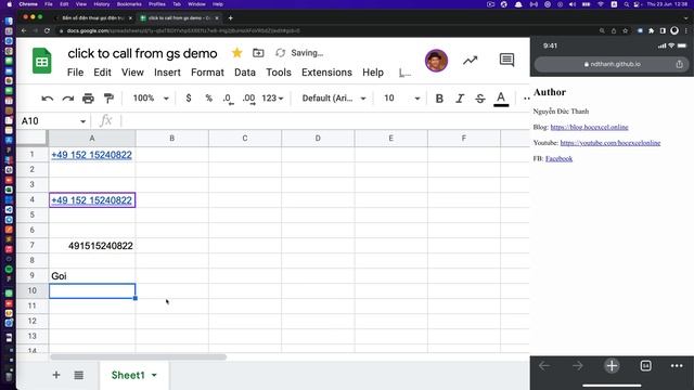 Bấm số điện thoại gọi điện trực tiếp từ app Google Sheets trên điện thoại (click to call) смотреть онлайн