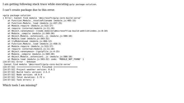 Sharepoint: Cannot find module '@microsoft/gulp-core-build-serve' смотреть онлайн