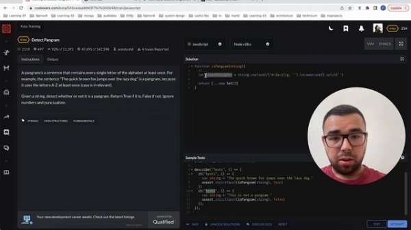 Codewars Javascript, решение задачи Detect Pangram