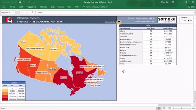 Canada Heat Map Excel Template - Paint Canada Map Automatically смотреть онлайн
