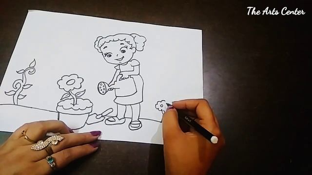How to draw save plant Drawing/draw girl watering plant/School project for kids by The Arts Center смотреть онлайн