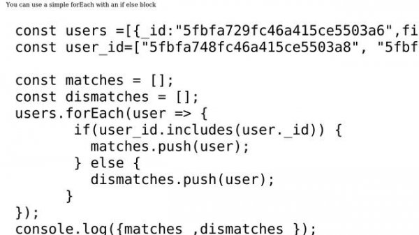 javascript Split from an array of objects into 2 arrays of matching and non-matching items