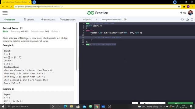 Problem of the Day-06/08/21 | Subset Sums | Riya Singhal | GeeksforGeeks Practice смотреть онлайн