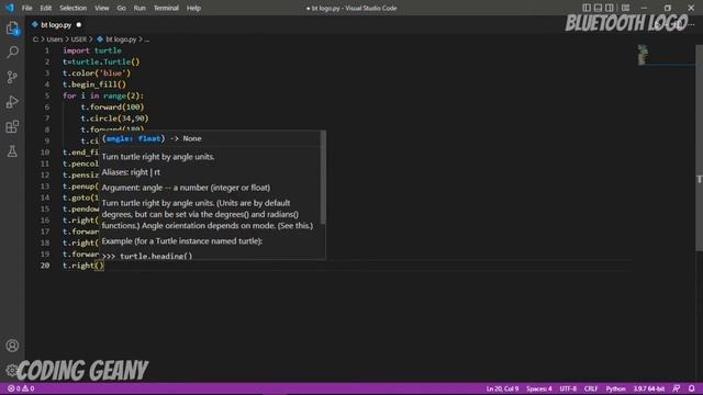 Make Bluetooth logo on turtle python | Python tutorials | python for beginners | Coding tutorials смотреть онлайн