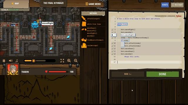 CODE COMBAT PYTHON The Final Kithmaze LEVEL COMPLETED Arguments Basic Syntax Variables While Loops смотреть онлайн
