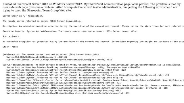 Sharepoint: The remote server returned an error: (503) Server Unavailable смотреть онлайн