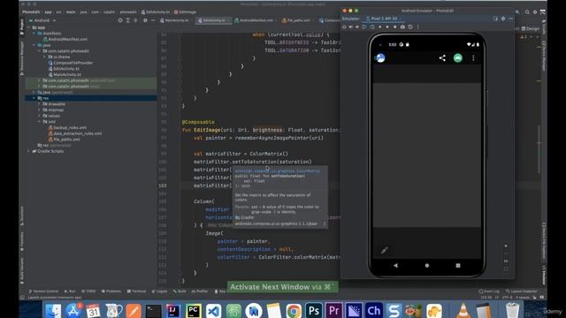 photo editing app using kotlin android studio part 07  Saturation
