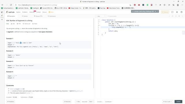LeetCode 434 | Number of Segments in a String | String | Java смотреть онлайн