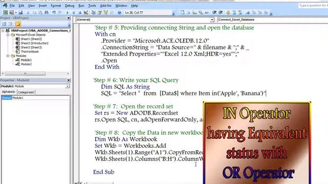 VBA ADODB Connection Excel As Database In Operator смотреть онлайн