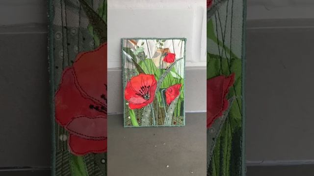 Mini art quilt, Fabric card with poppies, Patchwork postcard with poppy flower, poppies lover gift смотреть онлайн