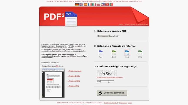 Converter PDF em texto, Excel, Word ou HTML on line: http://www.pdf2txt.de/pt/ смотреть онлайн
