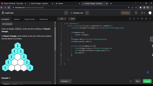 Pascal's Triangle | Leetcode | Optimal Solution | JAVA смотреть онлайн