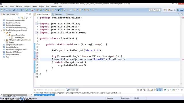 Java 8 IO Enhancement Files.lines(path) method in JAVA 8 смотреть онлайн
