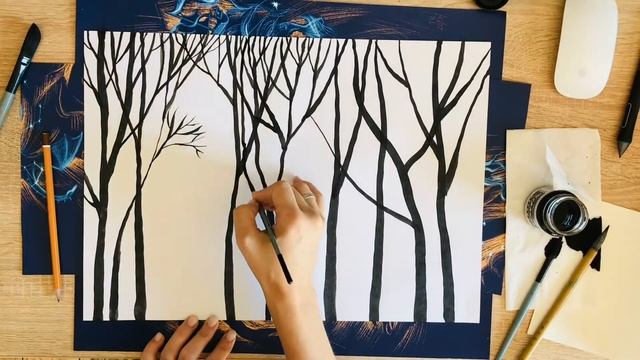 Рисование для детей. Рисуем графику: деревья тушью смотреть онлайн