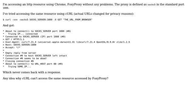 Unix & Linux: cURL socks5 proxy: "Empty reply from server" смотреть онлайн