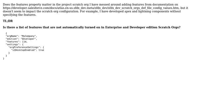 Scratch Org project-scratch-def.json features: do they matter for Enterprise and Developer... смотреть онлайн