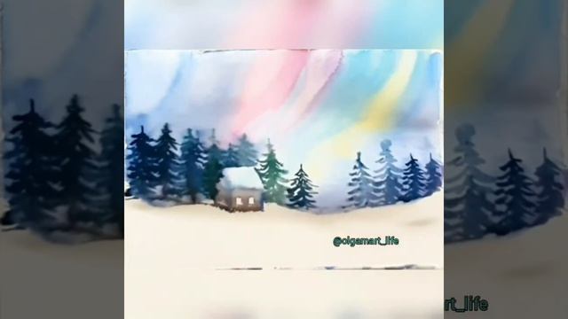 Северное сияние ( акварель по сырому), #watercolors #北極光 смотреть онлайн