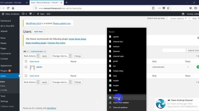 wordpress dashboard add user смотреть онлайн