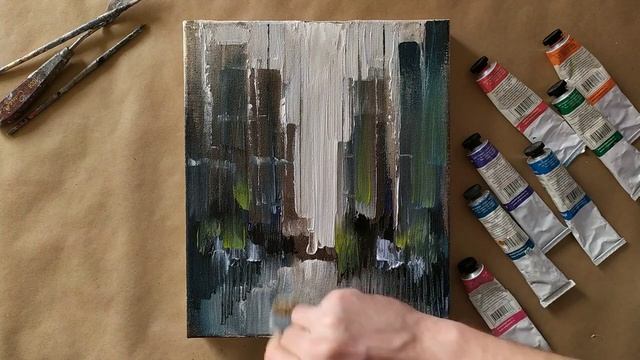 Abstract city painting / Easy acrylic painting / How to draw / Palette knife / Painting demo смотреть онлайн