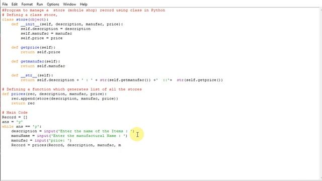 Program to manage a store record using class in Python смотреть онлайн