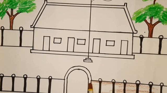 How to draw easy school scenery / drawing school campas смотреть онлайн