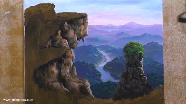 Acrylic Landscape Painting In Time-lapse / Overlooking River / JMLisondra
