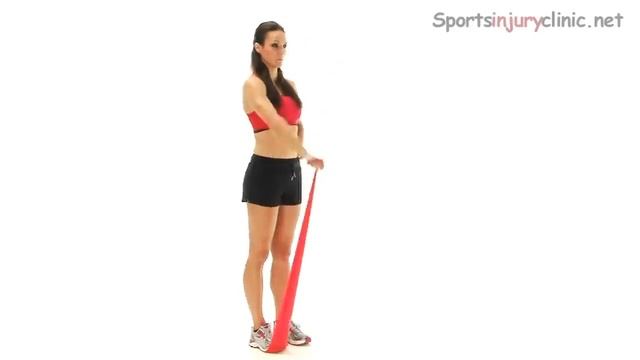 Плечевой сустав: Начальный этап реабилитации - 8. Сгибание плеча с эластичной лентой стоя смотреть онлайн