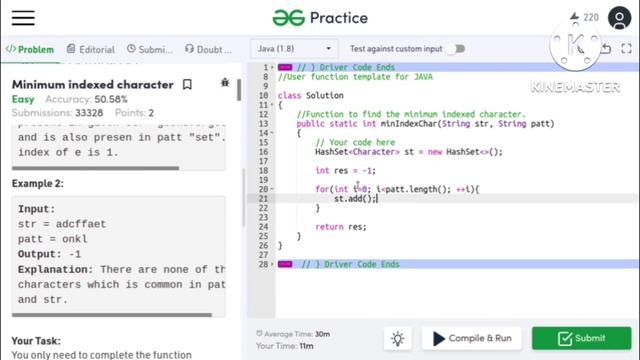 #Minimum indexed character in Hindi | Cpp/Java Code | GFG Code with explanation ?? смотреть онлайн