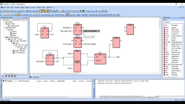 Таймеры на языке Function Block Diagram в PC WorX смотреть онлайн
