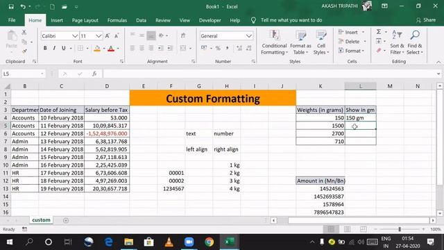 ?Custom formatting in Excel | formatting part-2 | Excel Tutorial in Hindi | Excel for Beginners?♀️ смотреть онлайн